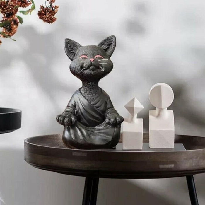 SerenePaws - Håndlavet Buddha Cat Statue til inspireret interiør