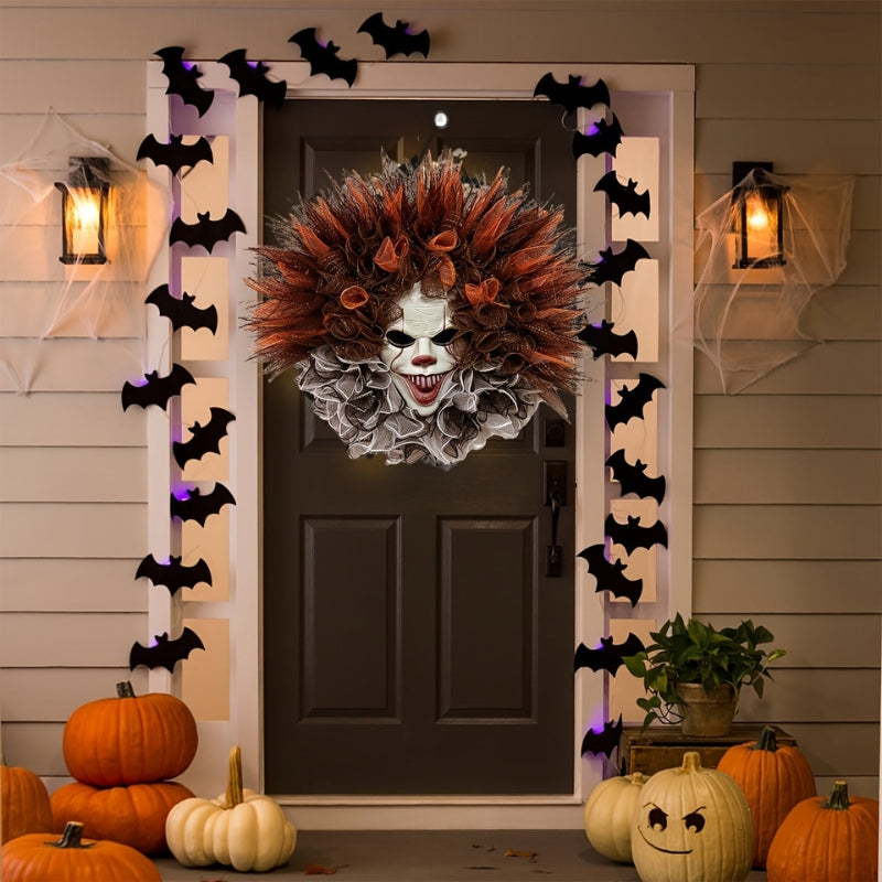 ClownFright - Halloween Dørkrans med Uhyggeligt Klovnenet Design