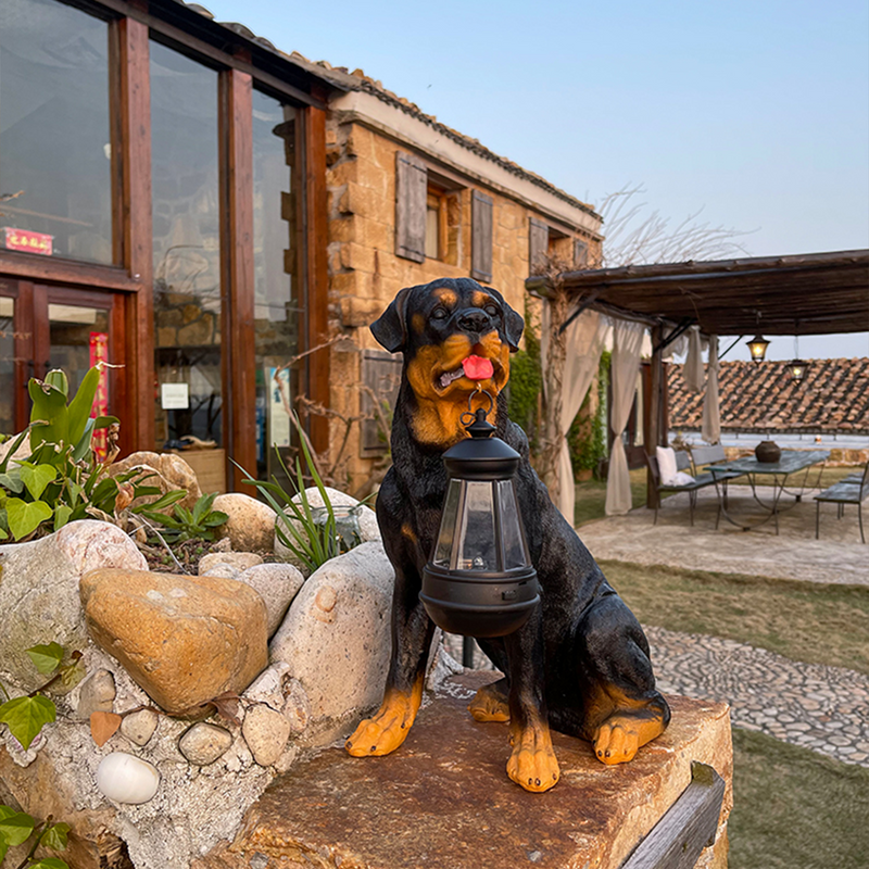 PuppyGlow –Solar Lanterne Med Playful Hundestatue til Udendørs Charme