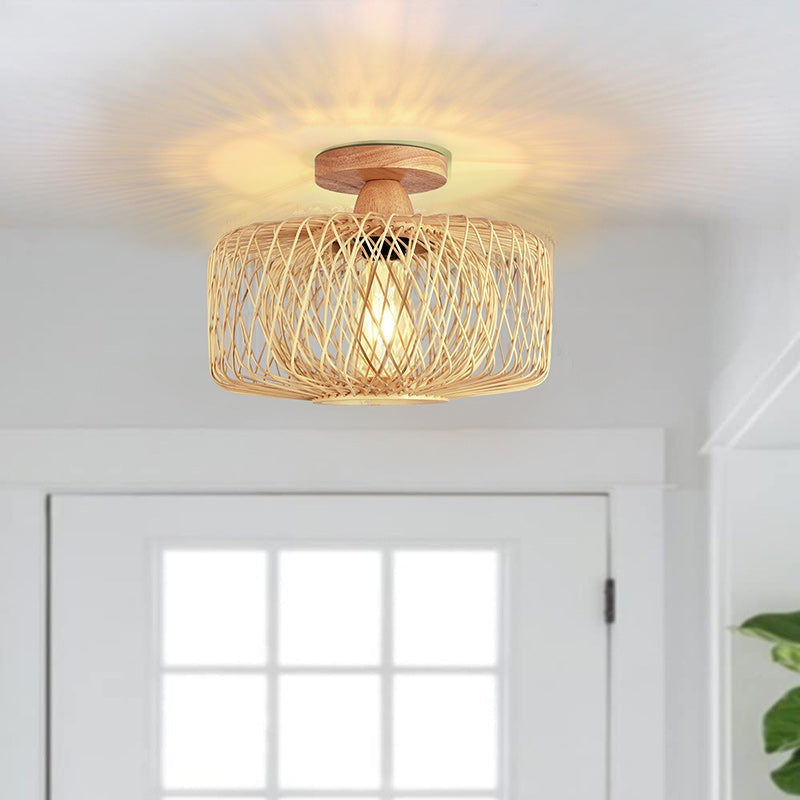 RattiLume – Traditionel kinesisk loftslampe i træ og rattan med klassisk design