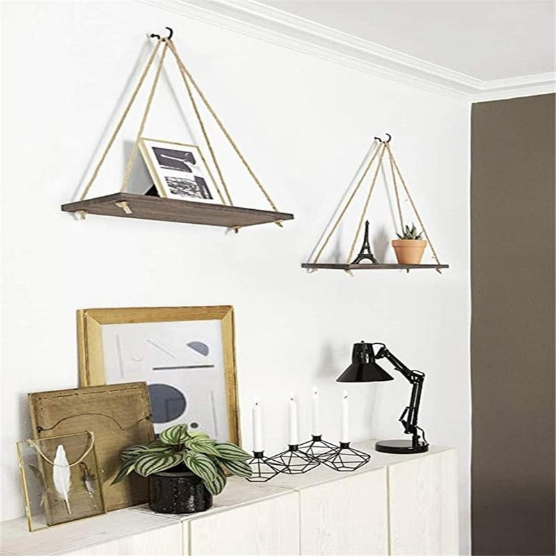 SwingShelf – Hængende Træhylde med Minimalistisk Rebdesign