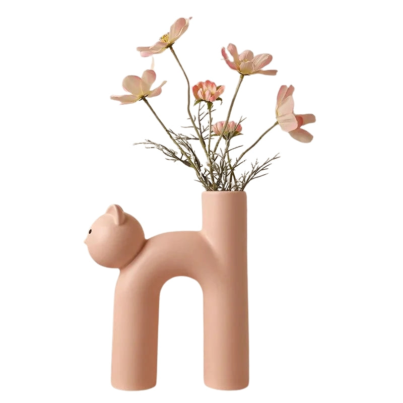 WhimsiCat – H-formet Keramisk Kattevase i Flere Farver til Legende Borddekoration