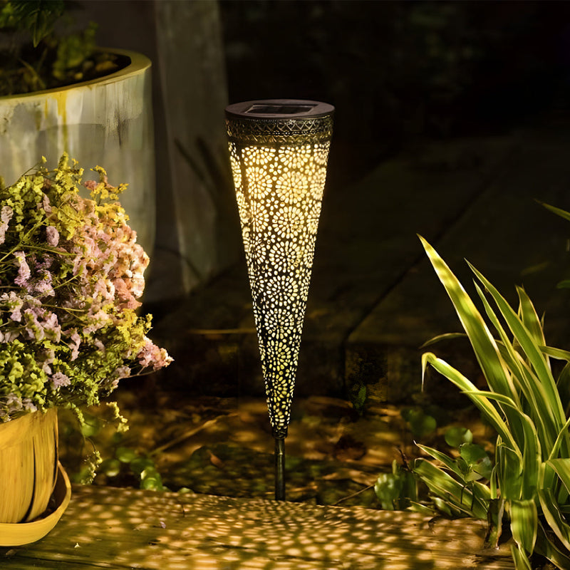 LumoFlora - 2-Pack koniske solcellelamper med blomstermønsterstake