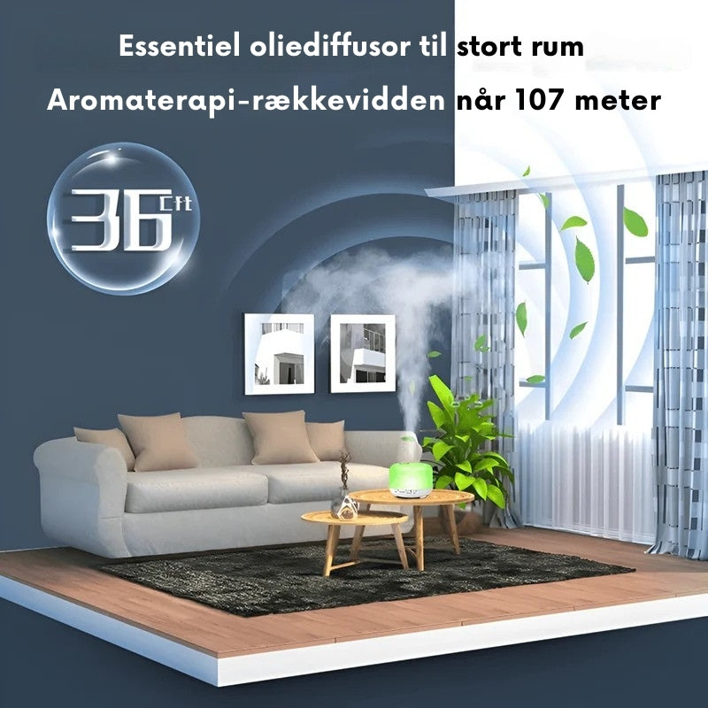 MistVibe – Fjernstyret aromaspreder med Bluetooth-højttaler og omgivende belysning