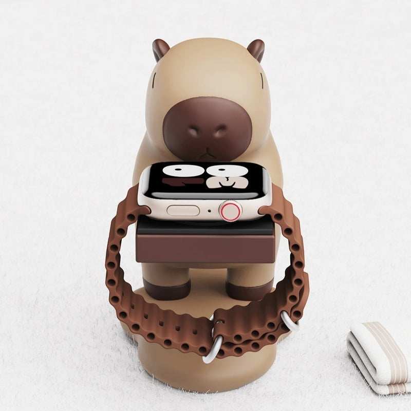 CapyCharge - Legesyg capybara Apple Watch-holder til stilfulde skriveborde