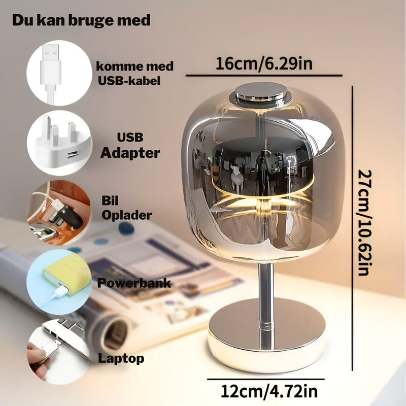 AuraLight - Elegant Bærbar Bordlampe i Glas Med Justerbar Blød Belysning