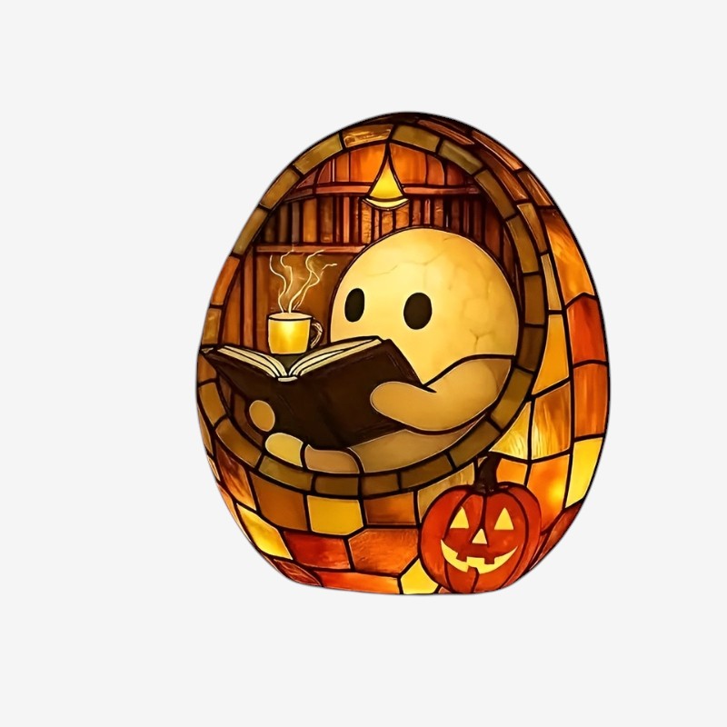 SpookGlow – LED Bordlampe med Læsende Figur til Halloween Dekoration