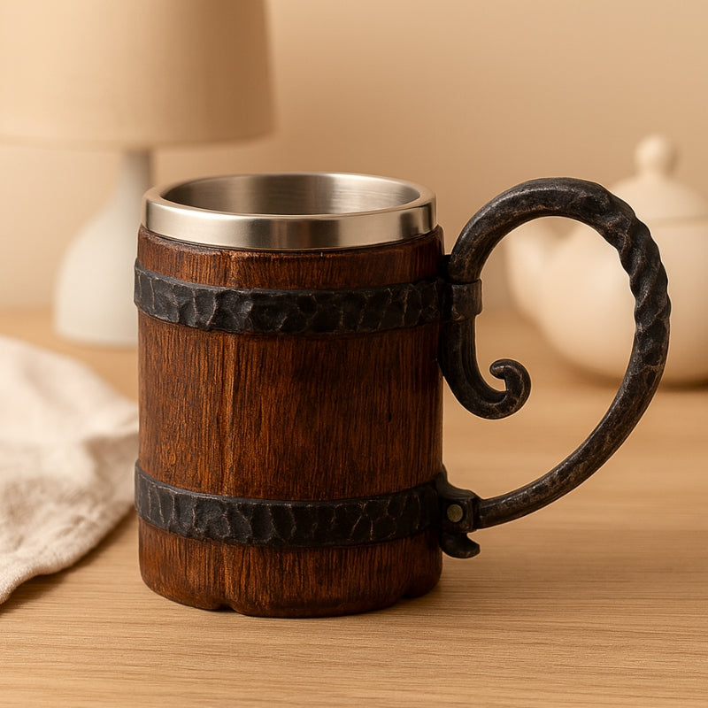 VikWood – Vintage ølkrus med trætønde-design