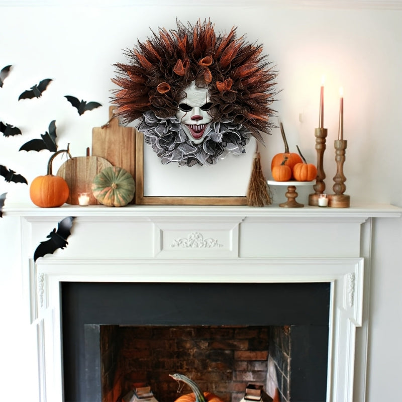 ClownFright - Halloween Dørkrans med Uhyggeligt Klovnenet Design