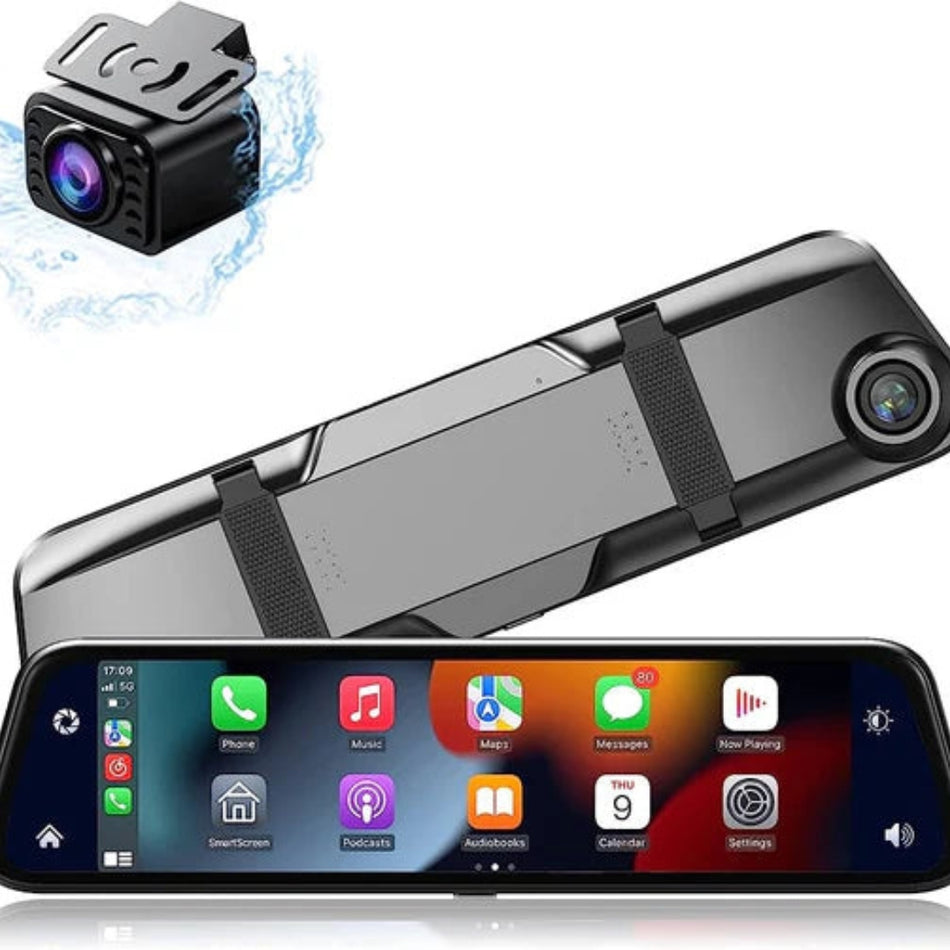 VisionRide – Smart spejlkamera med 4K-opløsning, bilspil, Android Auto og sikkerhedsadvarsler