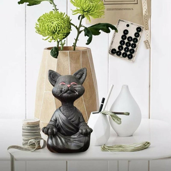 SerenePaws - Håndlavet Buddha Cat Statue til inspireret interiør