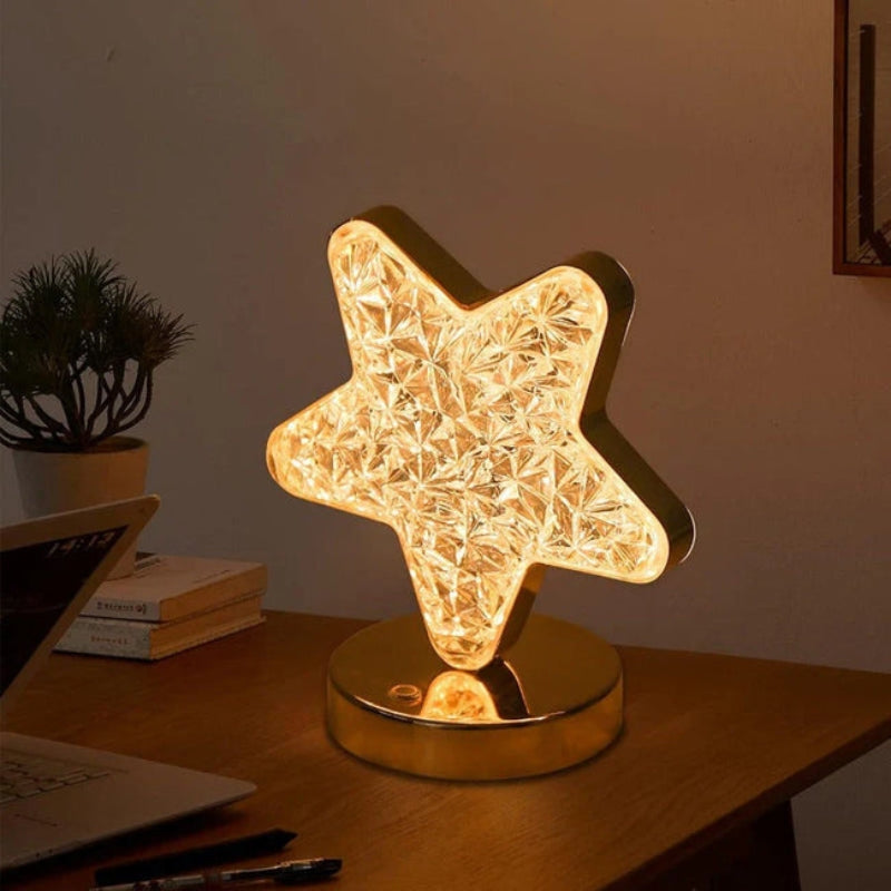 LumiCeleste – Bordlampe med måne og stjerne i krystal med varm LED-glød