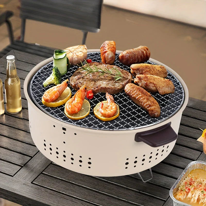 GrillEase – Bærbar kulgrill med røgreducerende design