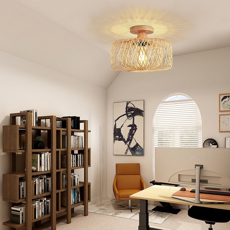 RattiLume – Traditionel kinesisk loftslampe i træ og rattan med klassisk design