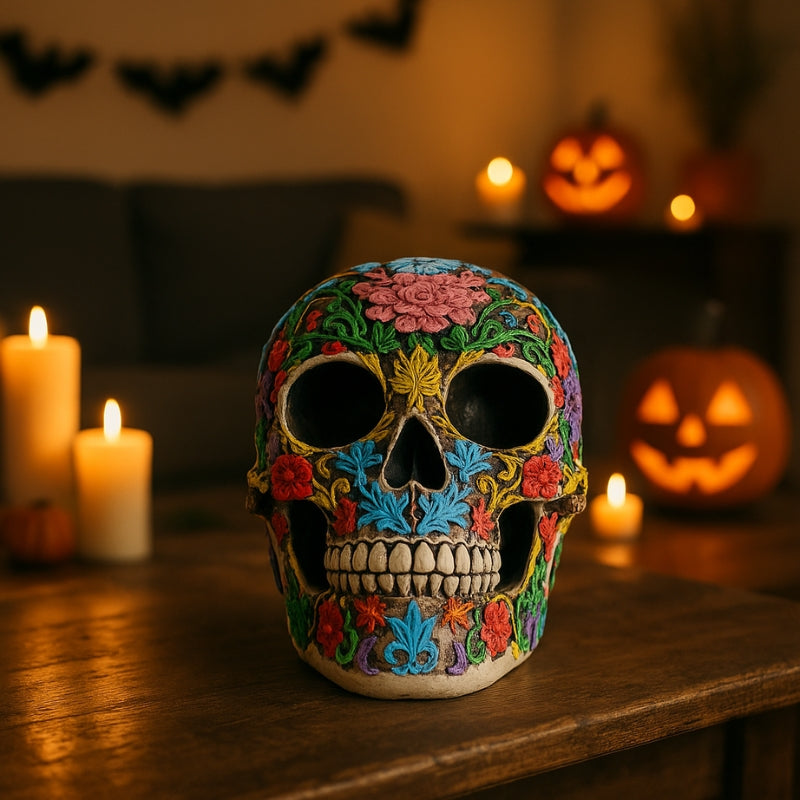 GraveEcho – Halloween kraniedekoration med knoglehvid finish