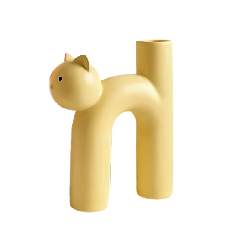 WhimsiCat – H-formet Keramisk Kattevase i Flere Farver til Legende Borddekoration