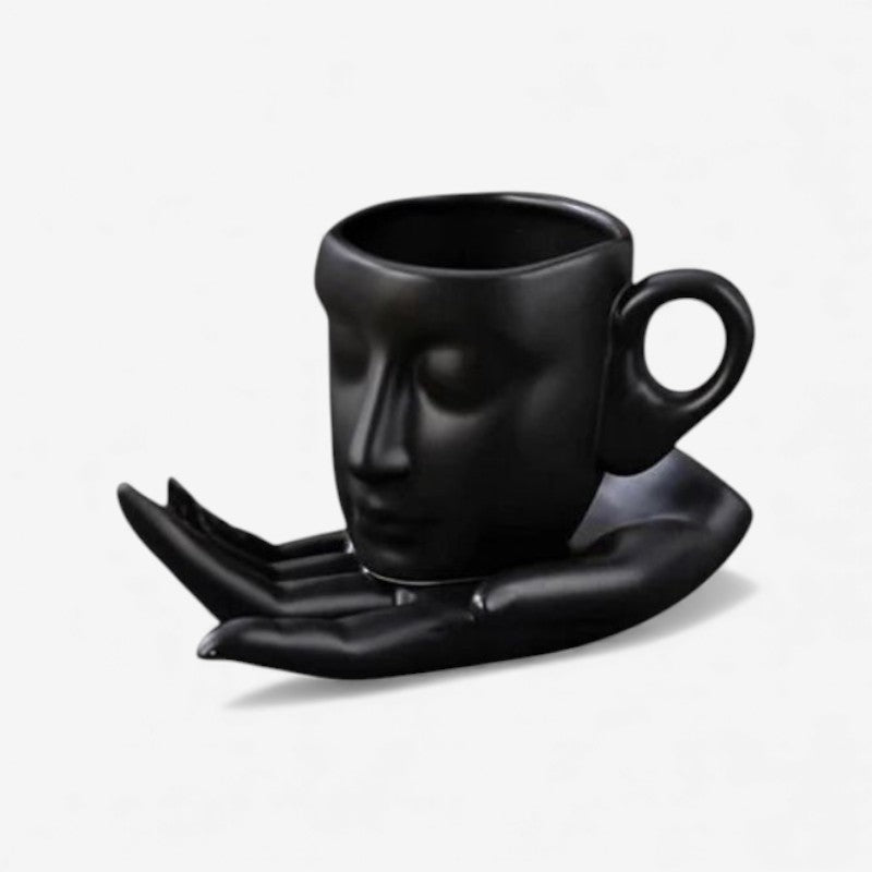 PalmCup - Kaffekrus med Håndtag og Ansigts Inspireret Design