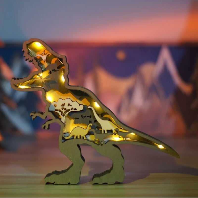 JurassicFun - 3D Træ-Dinosaur Natlampe med Touchkontrol LED