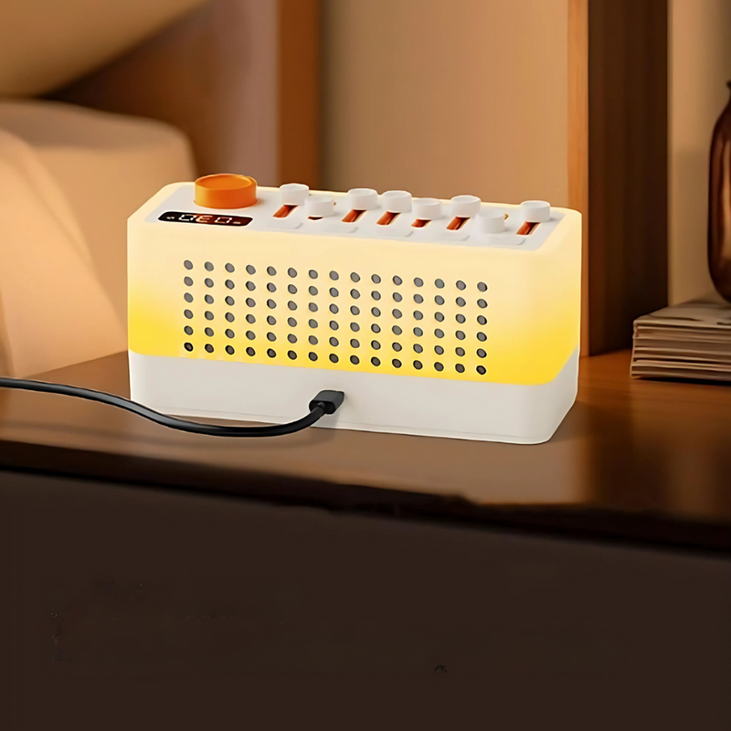 TraumGlanz – Hvid støjmaskine  med natlys og Bluetooth-højttaler til afslapning
