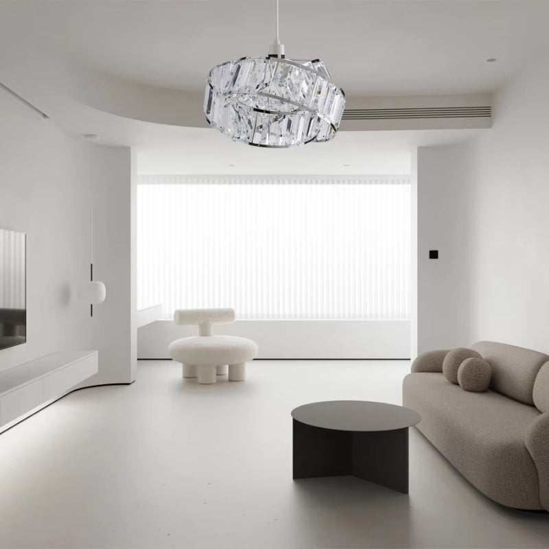 CrystalLume – Krom Pendellampe med Akryl Ringdesign