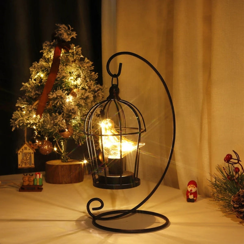 LumeCage – Fuglebur Bordlampe med Batteridrevet Design