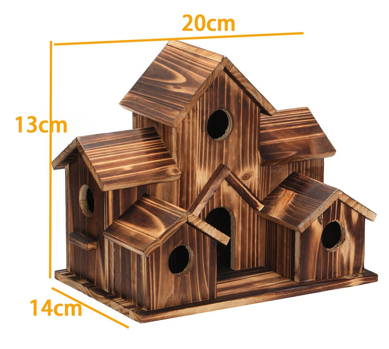 AviaryHaven – Håndlavet rustikt fuglehus i træ med seks indgange og naturlig finish