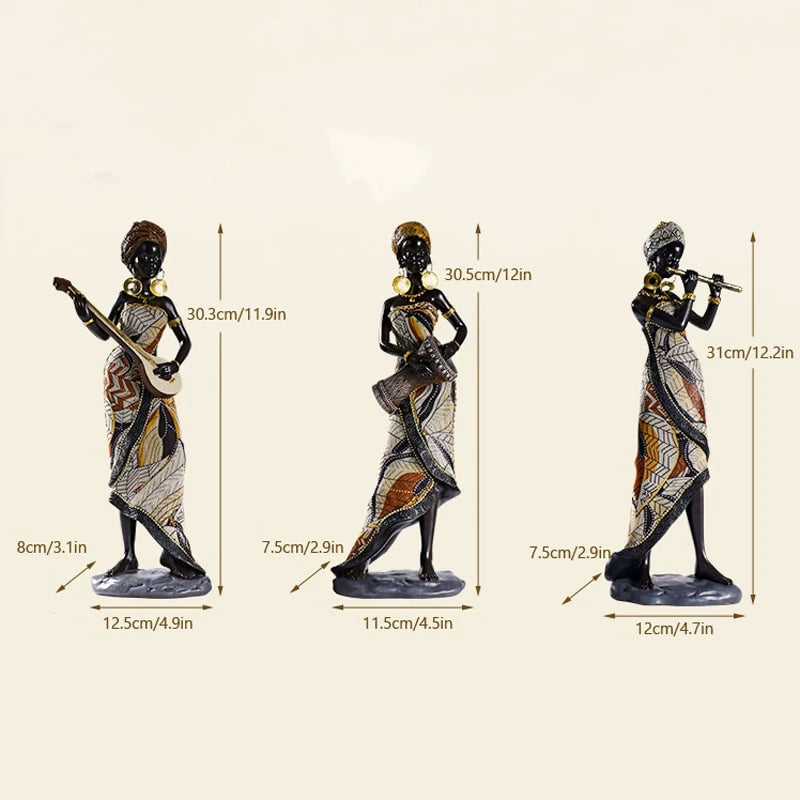 RhythmMuse - Skulptur af afrikansk kvindelig musiker med levende detaljer
