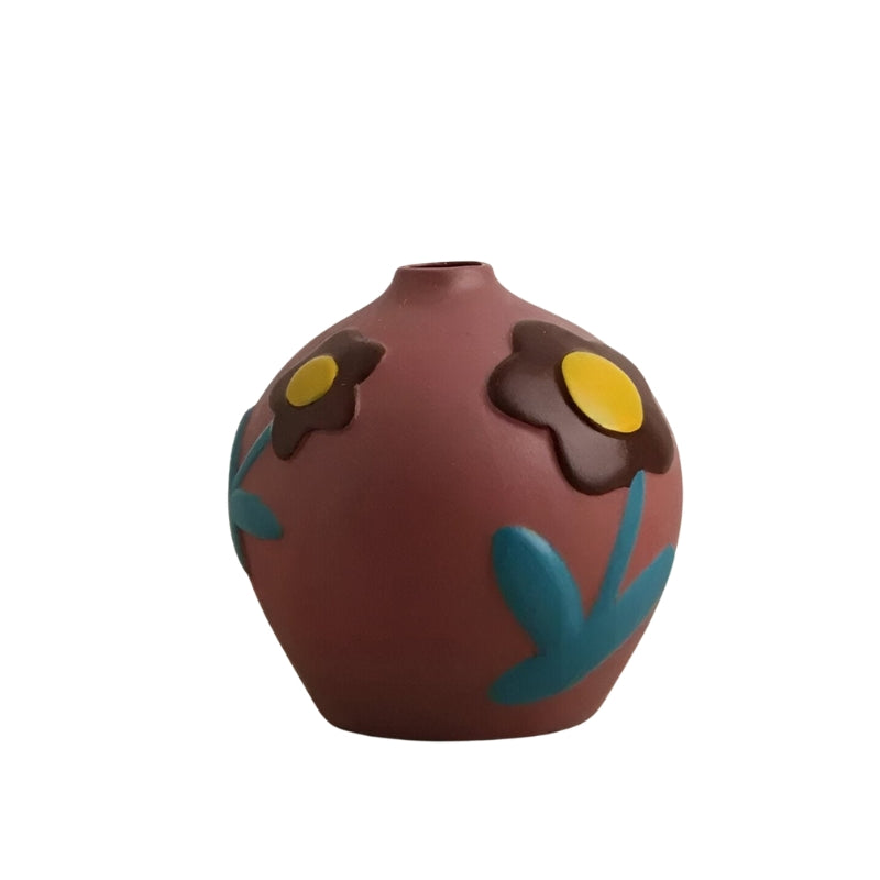 BloomBold – Håndmalet Keramisk Vase med Blomstermotiv i Flere Farver