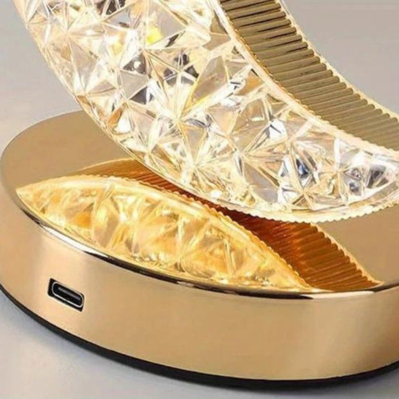 LumiCeleste – Bordlampe med måne og stjerne i krystal med varm LED-glød