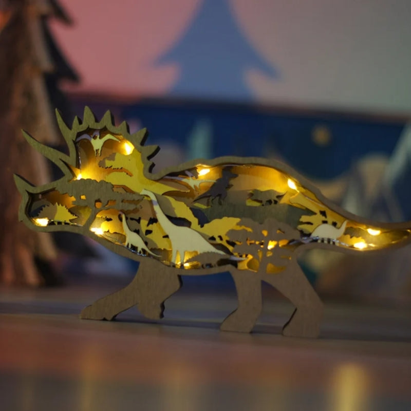 JurassicFun - 3D Træ-Dinosaur Natlampe med Touchkontrol LED