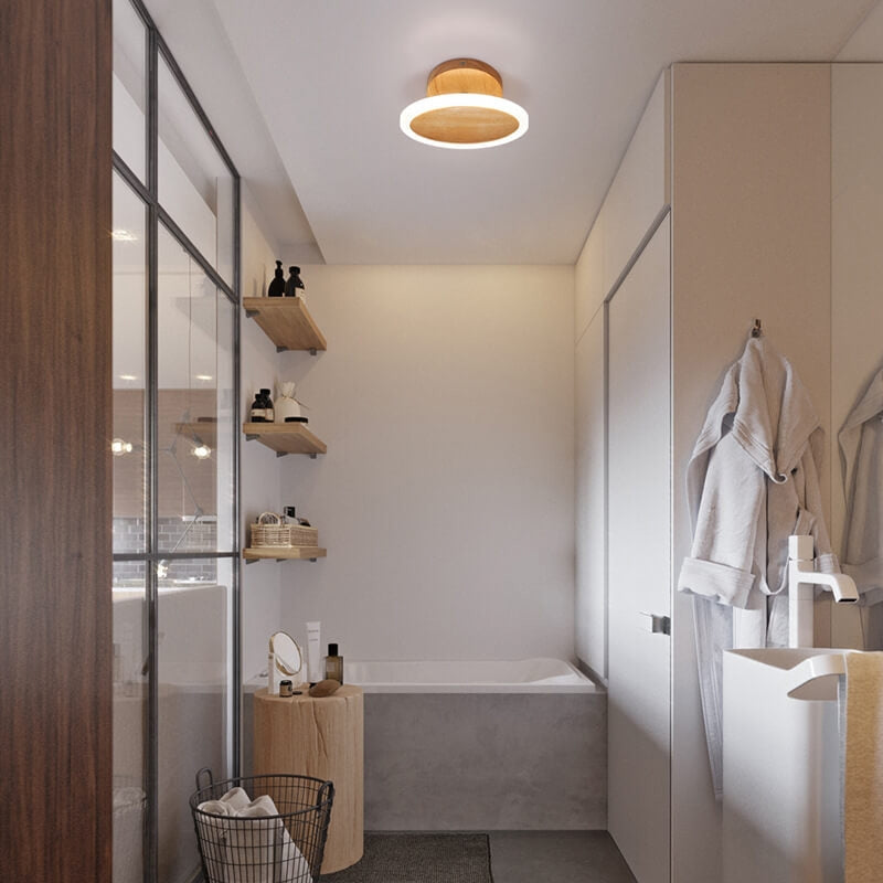 LumaWood – Cirkulær LED Loftlampe med Trædetalje
