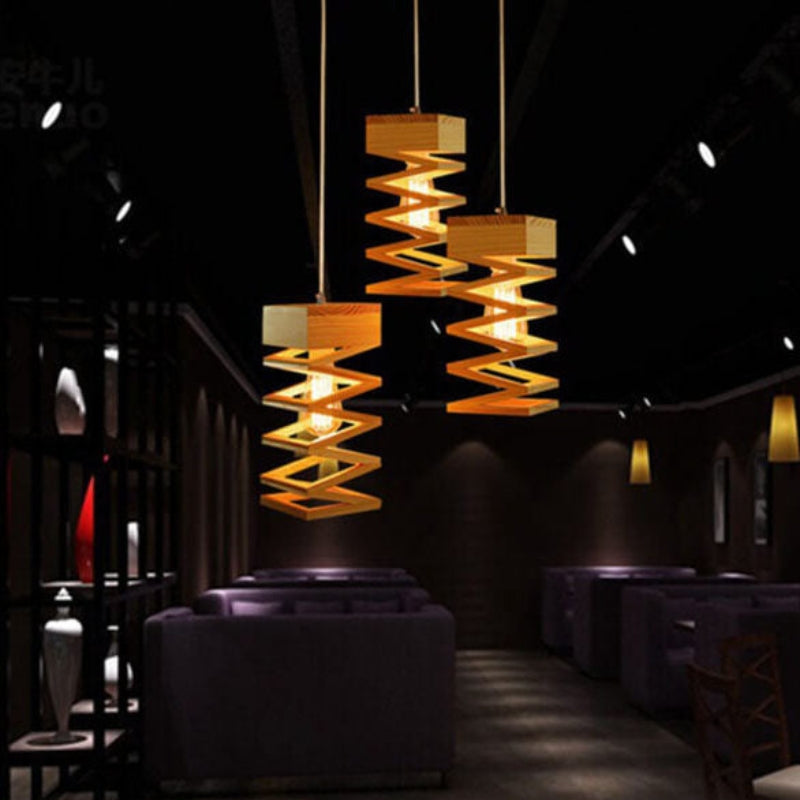 GeoWood – Moderne Geometrisk Pendellampe med Trædesign