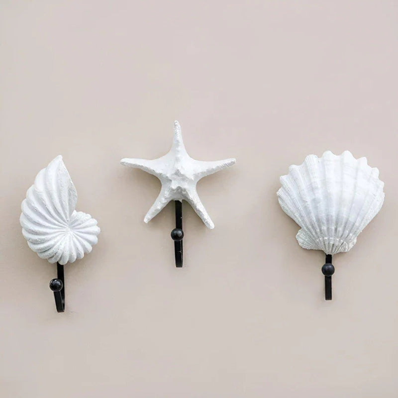 CoastalShell – 3-Pak Vægkroge i Harpiks med Nautisk Design