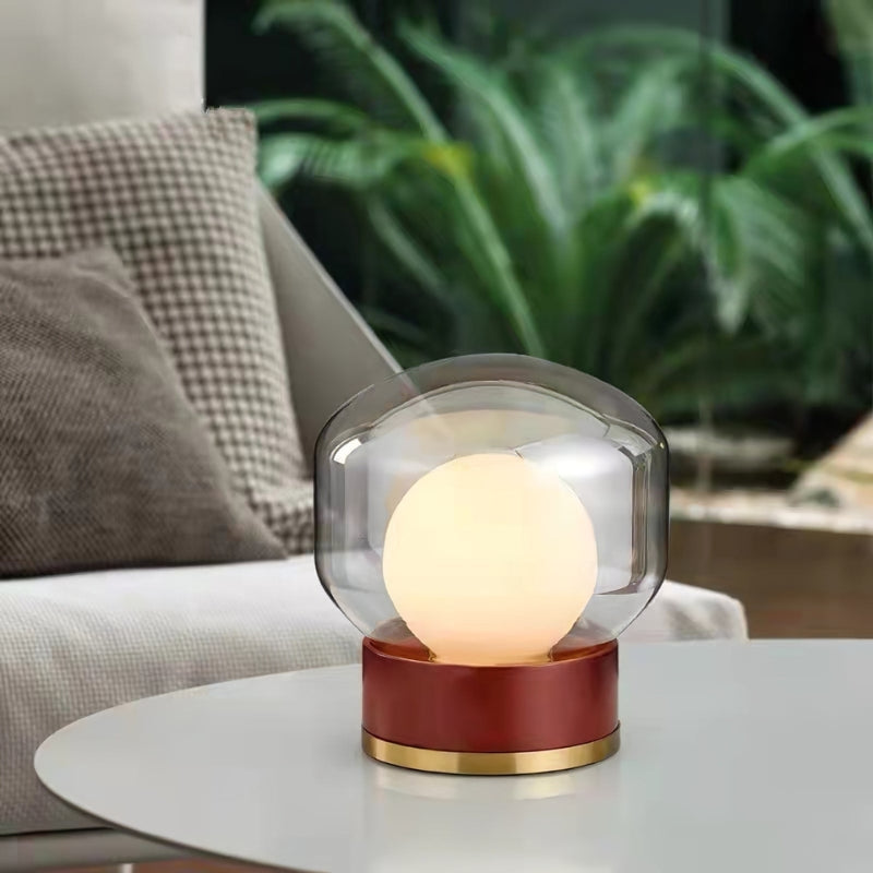 LumiCraft – Håndlavet glasbordlampe med træfod