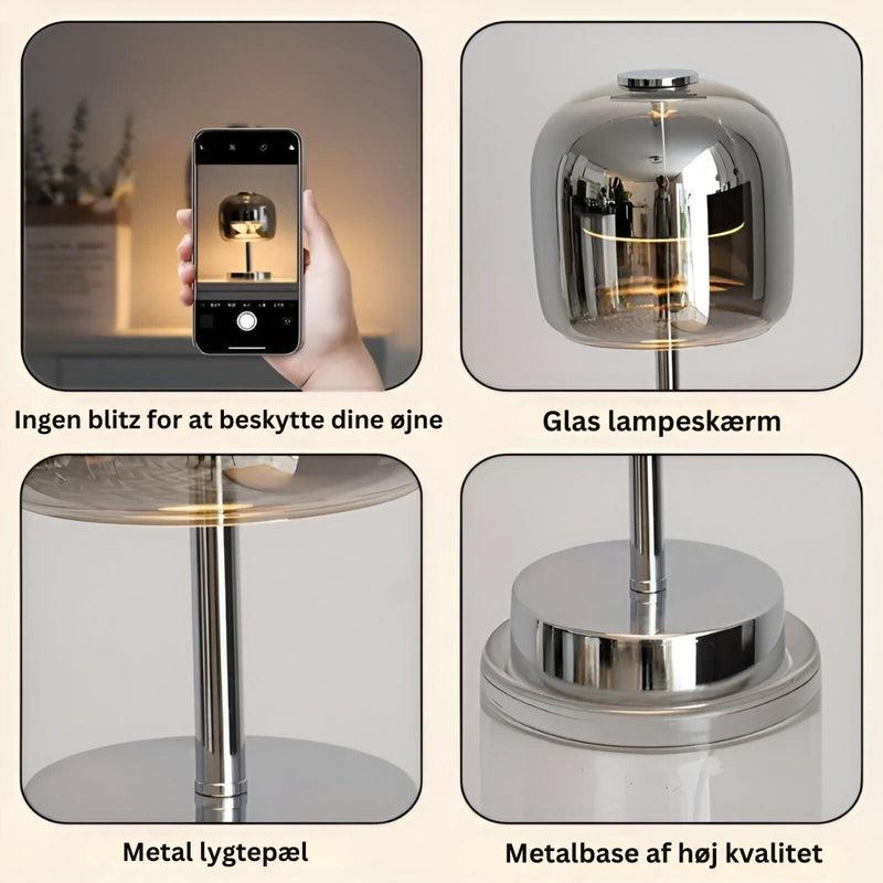 AuraLight - Elegant Bærbar Bordlampe i Glas Med Justerbar Blød Belysning