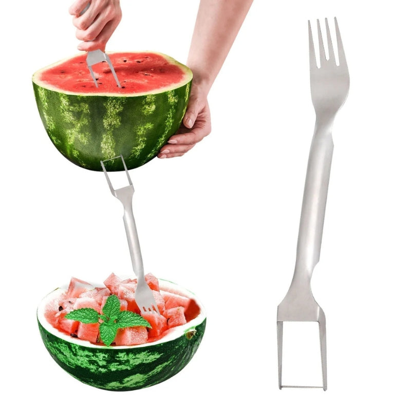 JuiciCube – To-i-en melonskærer og gaffel til ubesværet frugttilberedning