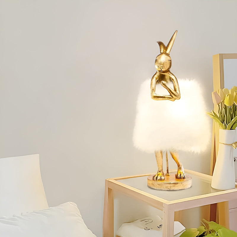 FluffRabbit – Bordlampe med kaninmotiv, bløde fjer og varmt lys