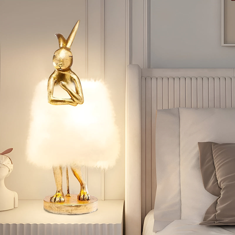 FluffRabbit – Bordlampe med kaninmotiv, bløde fjer og varmt lys