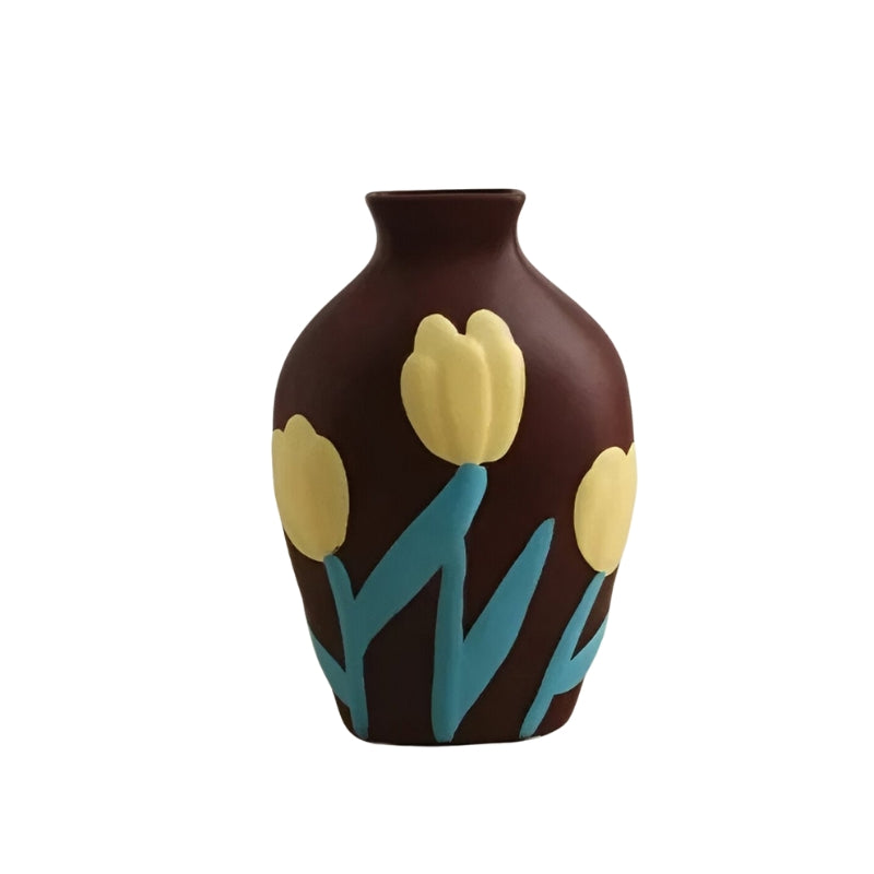 BloomBold – Håndmalet Keramisk Vase med Blomstermotiv i Flere Farver