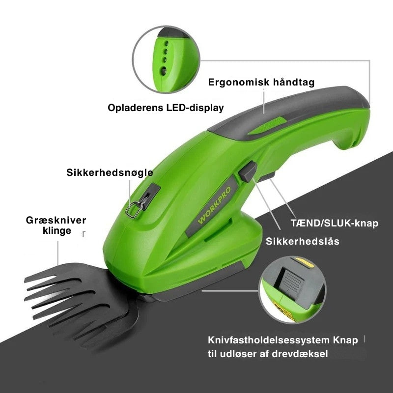 GrassPro – Batteridrevet ledningsfri trimmer med justerbart håndtag