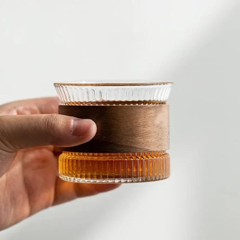 WoodFlow – Håndlavet Tumbler-Glas Sæt med Trædetalje og 130 ml Kapacitet