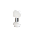 LumaGlobe – Hvid glasbordlampe med kromdetalje