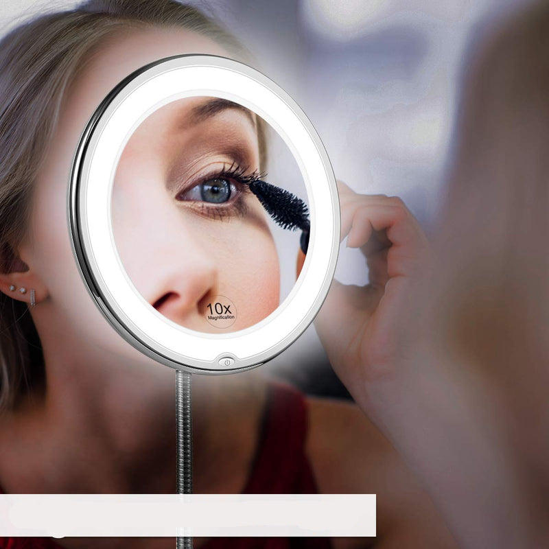 GlowView – Rundt LED-spejl med 10X zoom med fleksibel arm og sugekop