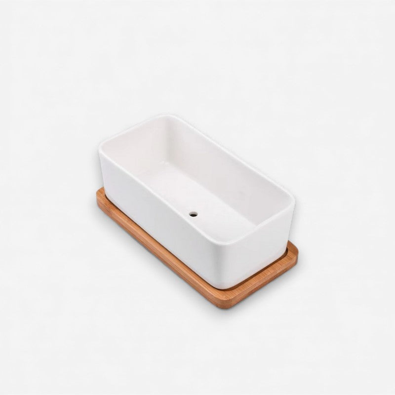 PotBliss - Rektangulær Dekorativ Potte med Bambusbakke