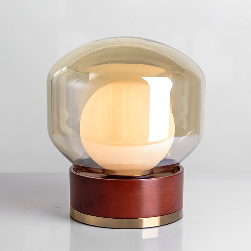 LumiCraft – Håndlavet glasbordlampe med træfod
