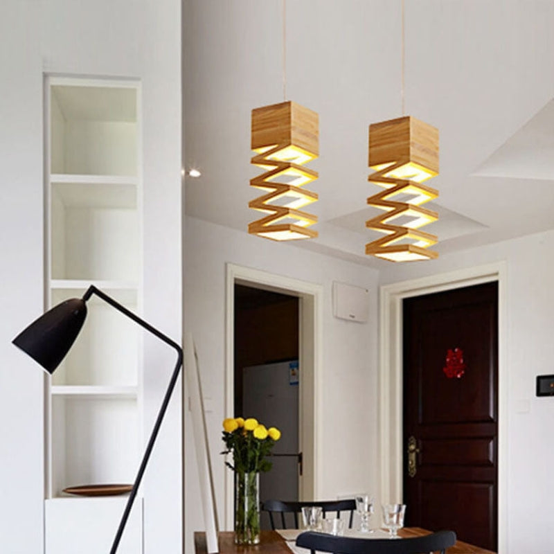 GeoWood – Moderne Geometrisk Pendellampe med Trædesign