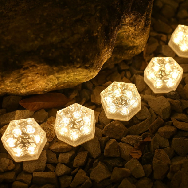 HexagonalGlow – Hexagonformet solcelle LED-plænelampe med vandtæt design