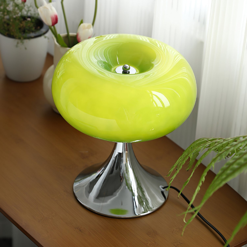 LumiJoy – Bordlampe med metal- og glasstruktur og integreret LED