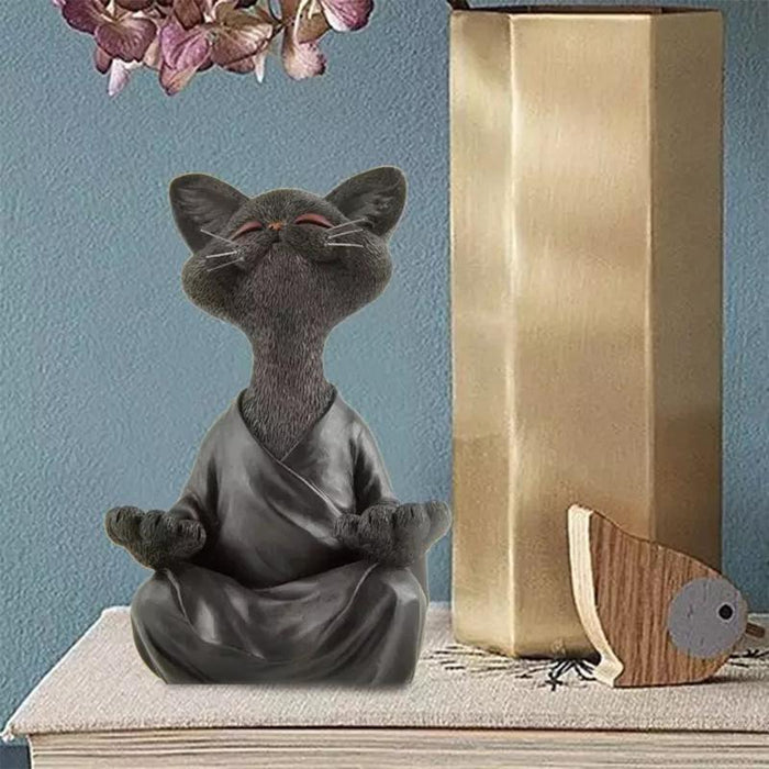 SerenePaws - Håndlavet Buddha Cat Statue til inspireret interiør