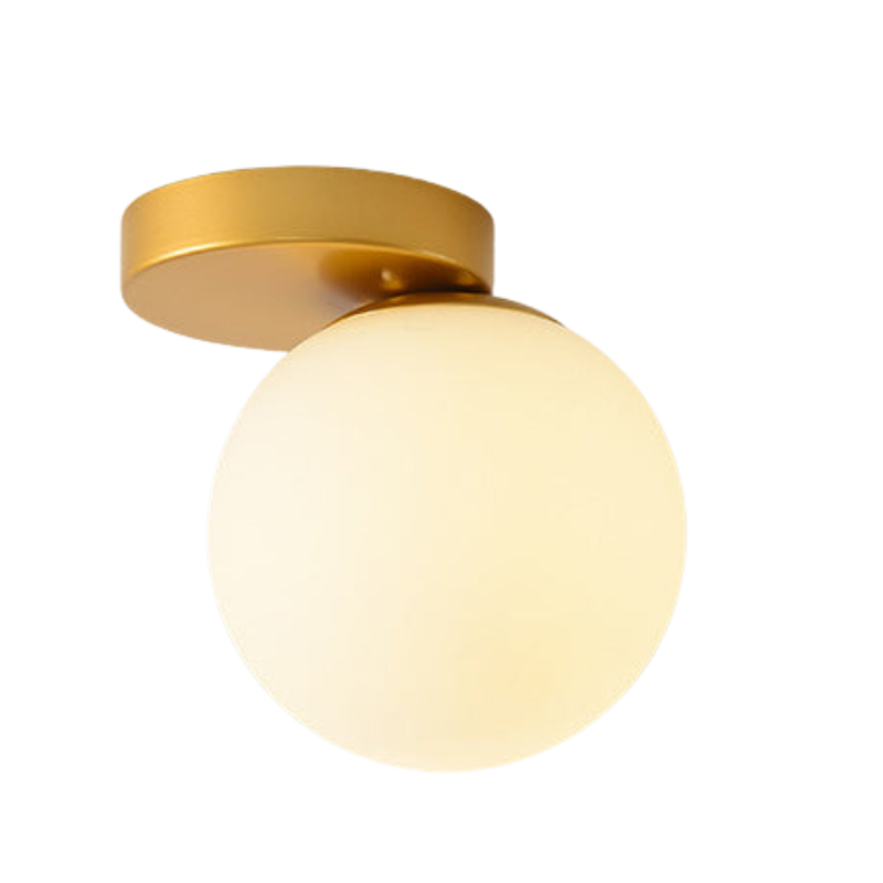 CrystalBeam – Loftlampe med kuppelformet glasskærm og jernfod (semi-flush design)